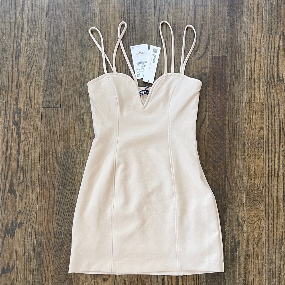 Zara Cream Mini Dress with Spaghetti Straps